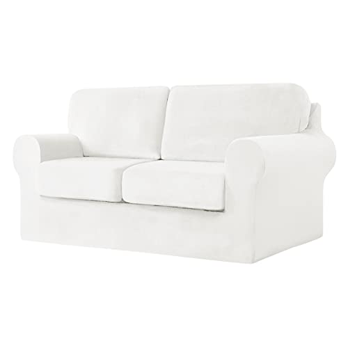 CPCPC Sofabezug, Samtsofabezug mit separaten Sitzkissen und Rückenlehnen, rosa, dehnbarer Couch-Schonbezug for Schutz der Möbel, geteiltes kombiniertes Design for 3-Sitzer-Sofa, 7-teiliges Set von CPCPC