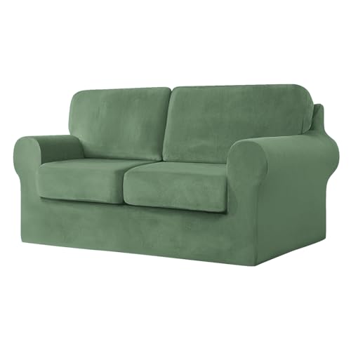CPCPC Sofabezug, Stretch-Sofabezug aus Samt mit separaten Sitzkissen und Rückenlehnen, Couchbezüge, Möbelschutz for großes blaues Sofa (3-teiliges Set) von CPCPC