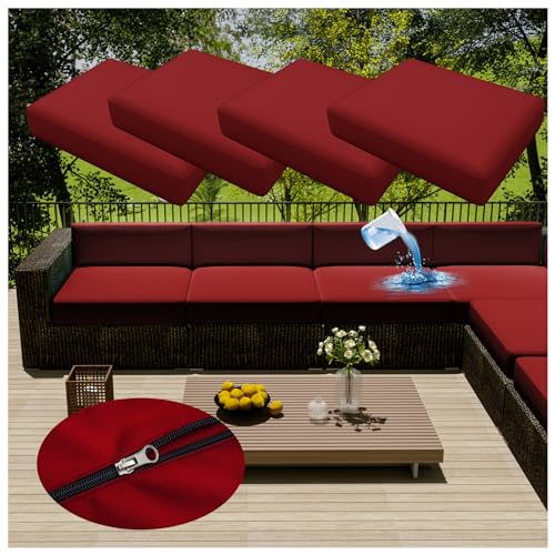 CPCPC Wasserdichter Sofabezug, wasserdichter Sofa-Sitzkissenbezug, 4er-Set mit Reißverschluss, Abnehmbarer Stuhlsitzpolsterbezug for Rattanmöbel im Innen- und Außenbereich, Rot, 55 x 45 cm von CPCPC