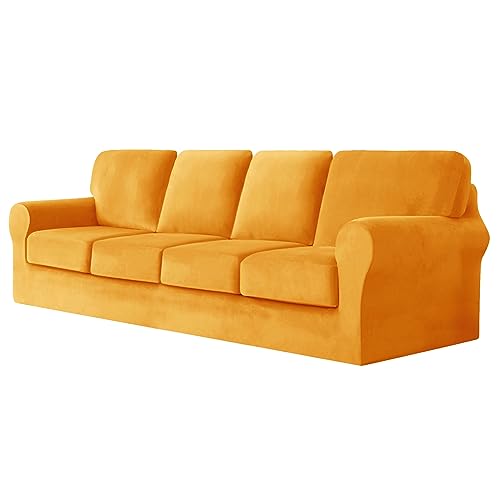 Sofabezug, Stretch-Sofabezug aus Samt mit separaten Sitzkissen und Rückenlehnen, Couchbezüge, Möbelschutz for 2-Sitzer-Sofa, geteiltes kombiniertes Design for einfache Installation, Sandfarbe, 5-teili Sofabezug, Stretch-Sofabezug aus Samt mit separaten Sitzkissen und Rückenlehnen, Couchbezüge, Möbelschutz for 2-Sitzer-Sofa, geteiltes kombiniertes Design for einfache Installation, Sandfarbe, 5-teili von CPCPC