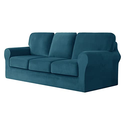 Sofabezug, Stretch-Sofabezug aus Samt mit separaten Sitzkissen und Rückenlehnen, Couchbezüge, Möbelschutz for 2-Sitzer-Sofa, geteiltes kombiniertes Design for einfache Installation, Sandfarbe, 5-teili Sofabezug, Stretch-Sofabezug aus Samt mit separaten Sitzkissen und Rückenlehnen, Couchbezüge, Möbelschutz for 2-Sitzer-Sofa, geteiltes kombiniertes Design for einfache Installation, Sandfarbe, 5-teili von CPCPC