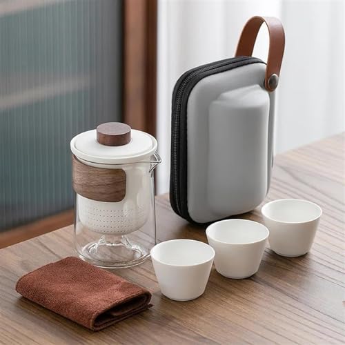 CPDDNGZMKK Teetassen-Sets 4 Stücke Kuai Ke Tasse Reise Tee Set Tragetasche Kung Glas 1 Topf 3 Keramik Außen Teekanne Kleine Reise-Teeset(Black) von CPDDNGZMKK
