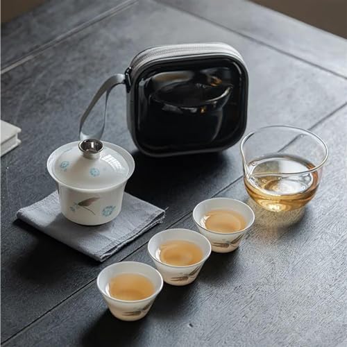CPDDNGZMKK Teetassen-Sets Blaue Libelle Jadeschlamm Reise Teeset Tragbare Express Tasse Eine Kanne DREI Tassen Outdoor Kung Fu Reise-Teeset von CPDDNGZMKK
