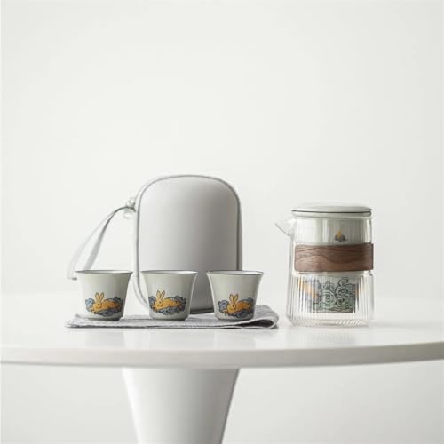 CPDDNGZMKK Teetassen-Sets Chinesische Boutique Reise Teekanne Set Outdoor Tragbare Keramik Mond Kaninchen Probe Tee Tasse Maker Tassen Tuch 1 Topf 3 Reise-Teeset von CPDDNGZMKK