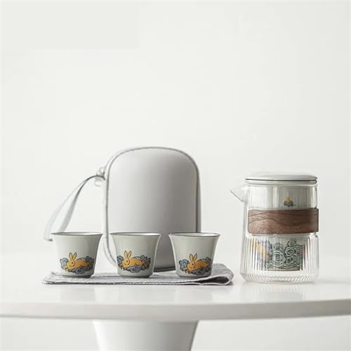 CPDDNGZMKK Teetassen-Sets Chinesische Boutique Reise Teekanne Set Outdoor Tragbare Keramik Mond Kaninchen Probe Tee Tasse Maker Tassen Tuch 1 Topf 3 Reise-Teeset von CPDDNGZMKK