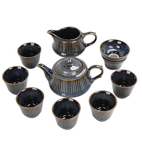 CPDDNGZMKK Teetassen-Sets Chinesisches Tee Set Geschenkbox Verpackung Keramik Kung Fu Teebereiter Teetassen Teekanne Reise-Teeset(Blue) von CPDDNGZMKK