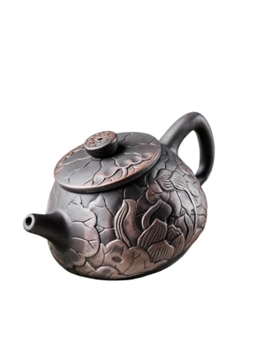 CPDDNGZMKK Teetassen-Sets Handgemachtes Teeset 1pc Schönheit Kettle Black Mud Hand Made Geschnitzt Lotus Illustration Topf Yixing Teekanne Lila Ton Teekannen Reise-Teeset(14.5x8cm 300ml) von CPDDNGZMKK