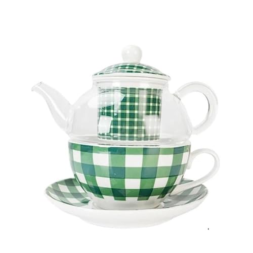 CPDDNGZMKK Teetassen-Sets Keramik-Teeset Kariertes Design Glas-Teekanne Untertasse Aus Knochenporzellan Teetasse Teesieb Teegeschirr Mit Geschenkbox Reise-Teeset(A) von CPDDNGZMKK