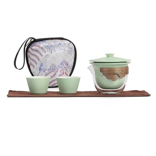 CPDDNGZMKK Teetassen-Sets Keramik Tragbare Reise Kung Fu Tee Set Schnelle Gast Tasse Einzelne Person EIN Topf Zwei Tassen Glas Anti Verbrühungen Zubereitung Schüssel Reise-Teeset(Mint Green) von CPDDNGZMKK