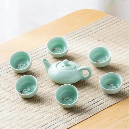 CPDDNGZMKK Teetassen-Sets Kung Fu Keramik Tee Porzellan Hitzebeständige Teetasse Tragbare Puer Teetassen 7 Stück Tee-Set 1 Teekanne + 6 Reise-Teeset von CPDDNGZMKK
