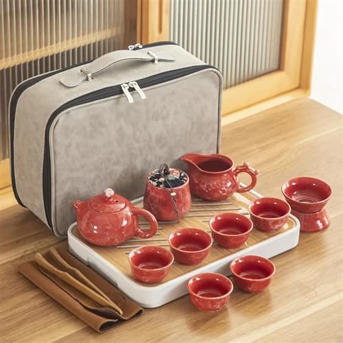 CPDDNGZMKK Teetassen-Sets Reise Keramik Kung Fu Tee Set Tablett Voll Tragbare Aufbewahrungstasche Kanne Tasse Reise-Teeset(A) von CPDDNGZMKK