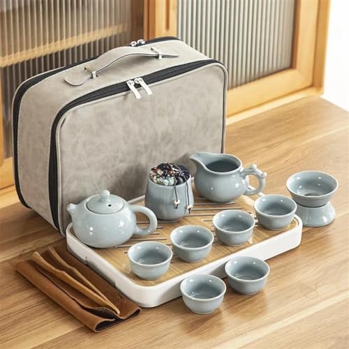 CPDDNGZMKK Teetassen-Sets Reise Keramik Kung Fu Tee Set Tablett Voll Tragbare Aufbewahrungstasche Kanne Tasse Reise-Teeset(C) von CPDDNGZMKK