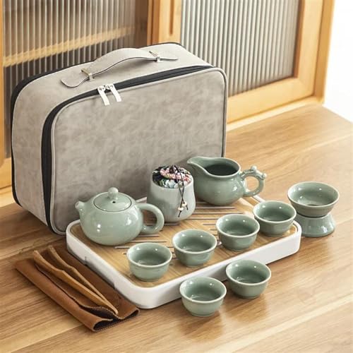 CPDDNGZMKK Teetassen-Sets Reise Keramik Kung Fu Tee Set Tablett Voll Tragbare Aufbewahrungstasche Kanne Tasse Reise-Teeset(E) von CPDDNGZMKK