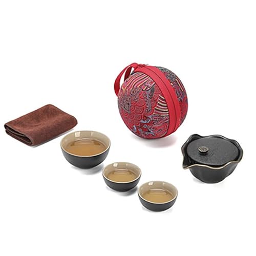 CPDDNGZMKK Teetassen-Sets Reise Keramik Teetasse Lotus Teekanne Mund Chinesischen Kung Fu Tragbare Infuser Teegeschirr Outdoor Retro Tee Tasse Set Reise-Teeset(Black) von CPDDNGZMKK