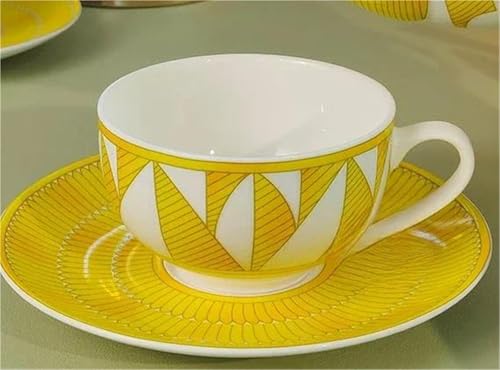CPDDNGZMKK Teetassen-Sets Sunshine Pot, Doppeltassen-Untertasse-Kaffeeset, Exquisite Knochen-Geschenkbox, Europäisches Geometrisches Gelbes Sonnenfarbsystem Reise-Teeset(Type-A) von CPDDNGZMKK
