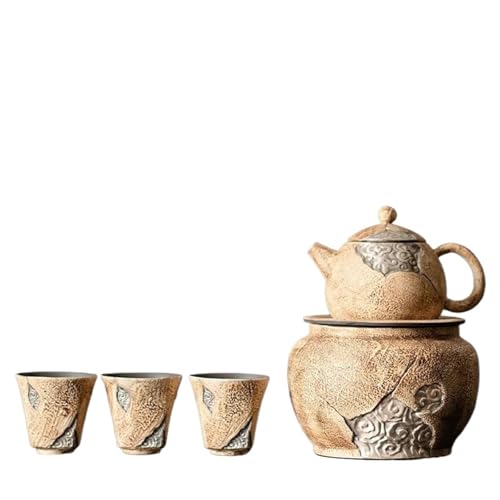 CPDDNGZMKK Teetassen-Sets Teezeremonie-Set, Teekanne Und Teetassen-Set, Jianshui-Halter, Teeservice, Ornamente, Grobe Keramik, Altes Steinschlamm-Teeset, Komplettes Set Reise-Teeset von CPDDNGZMKK