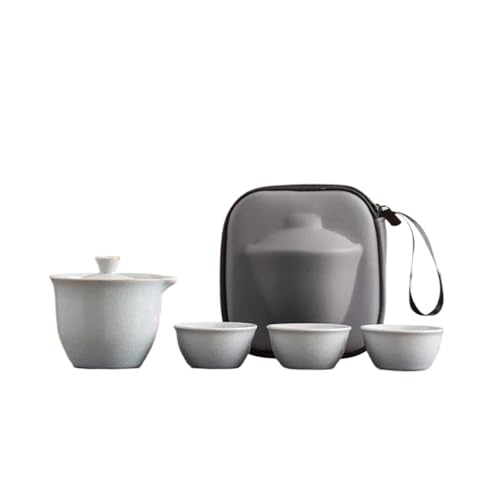 CPDDNGZMKK Teetassen-Sets Topf Mit DREI Tassen Anzug Ice Crack Glaze Beauty Home Tee-Ei Celadon Kiln Tee-Set Outdoor Tragbares Reise-Teegeschirr Reise-Teeset(Type-A) von CPDDNGZMKK