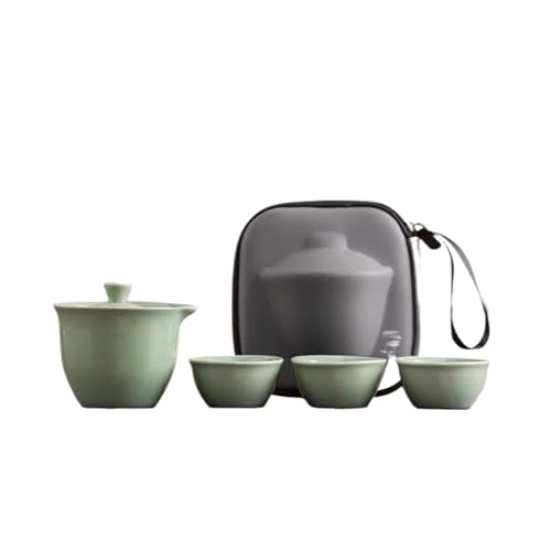 CPDDNGZMKK Teetassen-Sets Topf Mit DREI Tassen Anzug Ice Crack Glaze Beauty Home Tee-Ei Celadon Kiln Tee-Set Outdoor Tragbares Reise-Teegeschirr Reise-Teeset(Type-B) von CPDDNGZMKK
