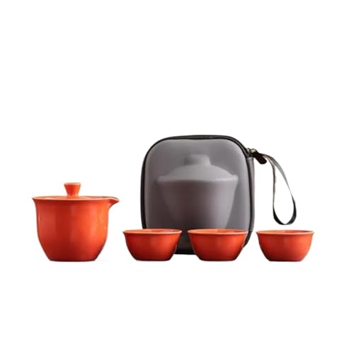 CPDDNGZMKK Teetassen-Sets Topf Mit DREI Tassen Anzug Ice Crack Glaze Beauty Home Tee-Ei Celadon Kiln Tee-Set Outdoor Tragbares Reise-Teegeschirr Reise-Teeset(Type-D) von CPDDNGZMKK