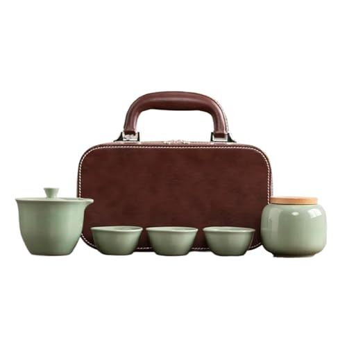 CPDDNGZMKK Teetassen-Sets Topf Mit DREI Tassen Anzug Ice Crack Glaze Beauty Home Tee-Ei Celadon Kiln Tee-Set Outdoor Tragbares Reise-Teegeschirr Reise-Teeset(Type-F) von CPDDNGZMKK
