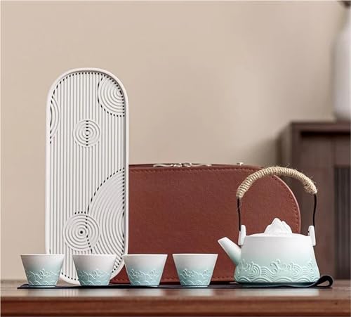 CPDDNGZMKK Teetassen-Sets Tragbare Teekanne Porzellan Teaset Teetassen Teewerkzeug Mit Reisetasche 4 Tassen Kung Fu Teeset Reiseset Keramik Reise-Teeset(Type-B) von CPDDNGZMKK