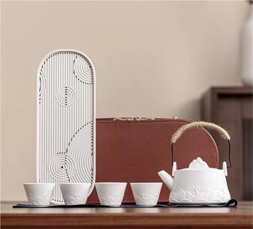 CPDDNGZMKK Teetassen-Sets Tragbare Teekanne Porzellan Teaset Teetassen Teewerkzeug Mit Reisetasche 4 Tassen Kung Fu Teeset Reiseset Keramik Reise-Teeset(Type-D) von CPDDNGZMKK