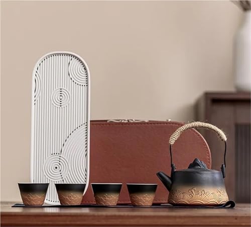 CPDDNGZMKK Teetassen-Sets Tragbare Teekanne Porzellan Teaset Teetassen Teewerkzeug Mit Reisetasche 4 Tassen Kung Fu Teeset Reiseset Keramik Reise-Teeset(Type-H) von CPDDNGZMKK
