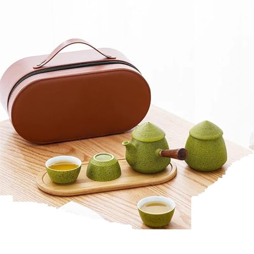 CPDDNGZMKK Teetassen-Sets Tragbares Reise-Teeset Aus Keramik Kung-Fu-Teeset Chinesisches Teezeremonie-Zubehör-Set EIN Topf DREI Tassen Teedose Mit Teetablett Reise-Teeset(A) von CPDDNGZMKK