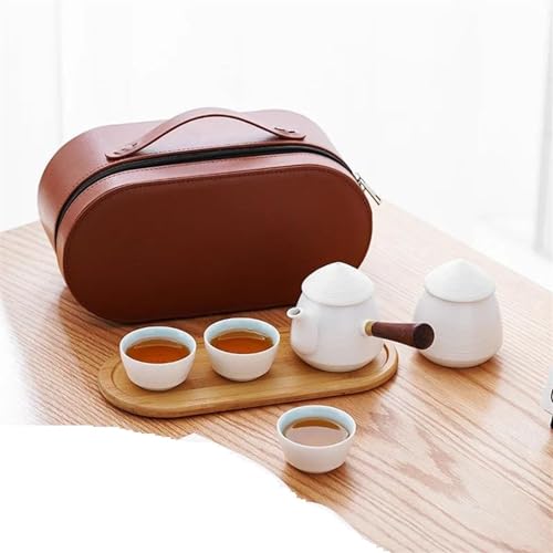 CPDDNGZMKK Teetassen-Sets Tragbares Reise-Teeset Aus Keramik Kung-Fu-Teeset Chinesisches Teezeremonie-Zubehör-Set EIN Topf DREI Tassen Teedose Mit Teetablett Reise-Teeset(B) von CPDDNGZMKK