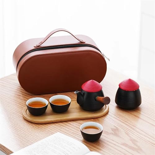 CPDDNGZMKK Teetassen-Sets Tragbares Reise-Teeset Aus Keramik Kung-Fu-Teeset Chinesisches Teezeremonie-Zubehör-Set EIN Topf DREI Tassen Teedose Mit Teetablett Reise-Teeset(C) von CPDDNGZMKK