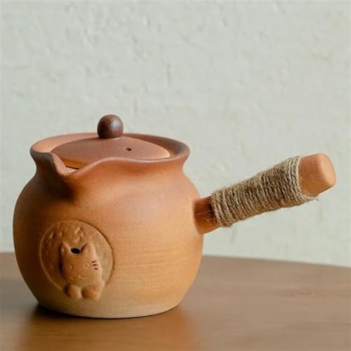 CPDDNGZMKK Teetassen-Sets Wintertee Auf Dem Herd Brauen Kerzenwärmer Milchteeglas Seitlicher Griff Topfbasis Süße Katze Grobe Keramik Gerösteter Teekessel Reise-Teeset(17x10cm 400ml) von CPDDNGZMKK