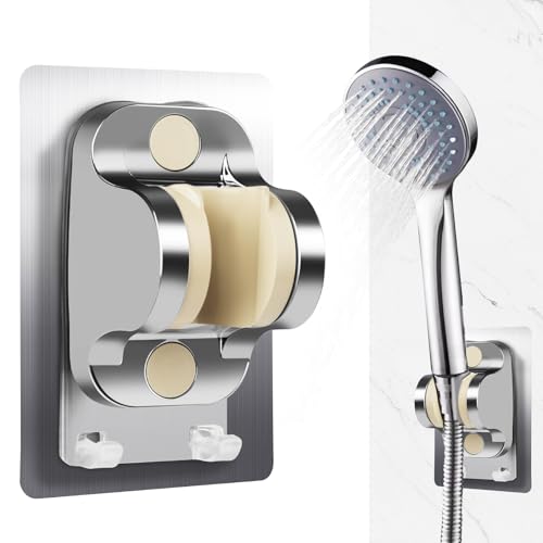 Duschstange ohne Bohren, Universelle Duschkopfhalterung mit Haken, Duschkopfhalterung ohne Bohren mit Extrem Starker Haftkraft, Verstellbare Duschhalterung, Badezimmerzubehör von CPENG