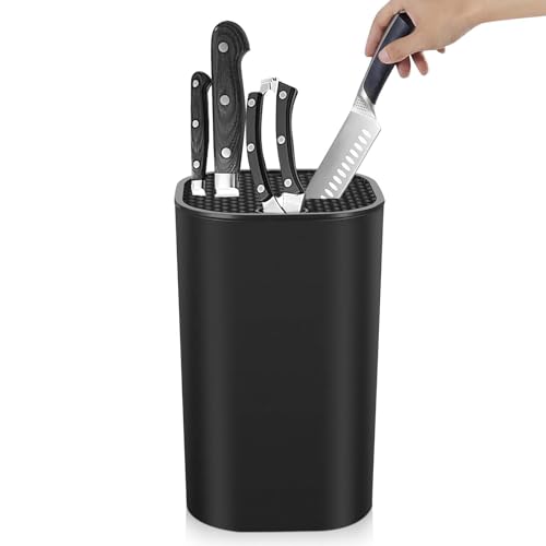 Lebensmittelechter Messerblock, Messerblock ohne Messer, Abnehmbarer Messerhalter mit Wasserablauf, Multifunktionaler Knife Holder für Kochmesser, Brotmesser, Gemüsemesser, Obstmesse (Schwarz) von CPENG