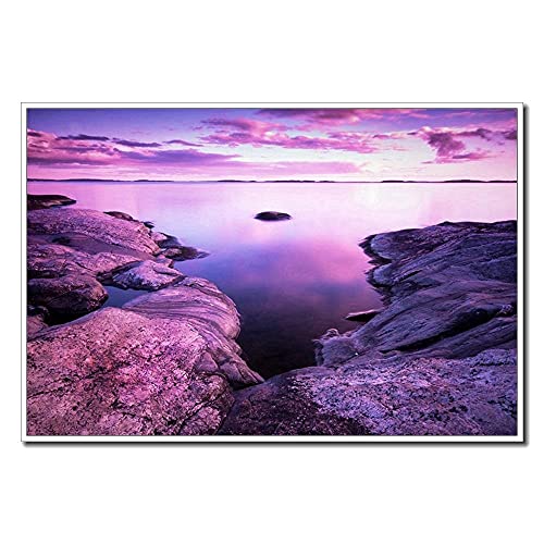 Bilder Badezimmer - Leinwand Bilder, Leinwandbild Modernes romantisches und schönes lila Sonnenuntergang am Meer Posterdruck Bild Wandkunst für Wohnzimmerdekoration/20x27inch ohne Rahmen von CPGG