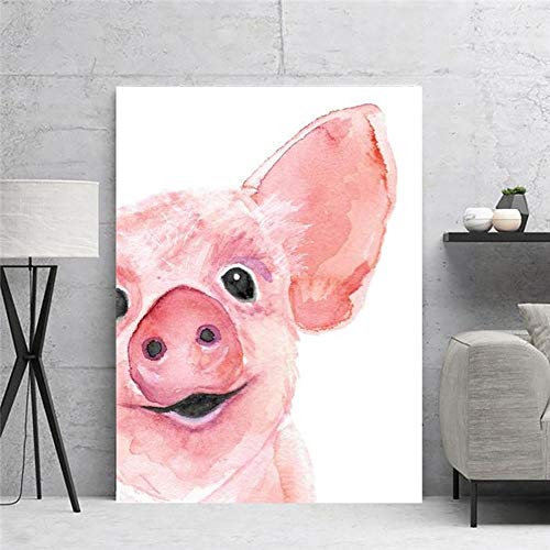 CPGG Bilder-Leinwand-Wandkunst Wandkunst Leinwanddruck Poster süßes rosa Schwein Leinwandmalerei Tierdruck Bilder für Wandposter dekoratives Wandbild 50x70cm ohne Rahmen von CPGG