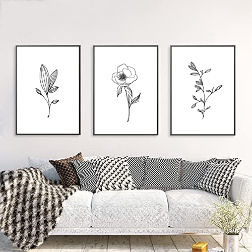 CPGG 3 Stück Abstraktes Minimalistisches Dekor Minimale Wandkunst Bleistift Blatt Zeichnungen Leinwand Malerei Kontur Botanische Drucke Schwarz Weiß Wandbild Poster-30 * 40Cm (Ungerahmt) von CPGG