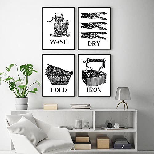 CPGG Bild Auf Leinwand - Leinwanddruck, Wash Dry Fold Iron Laundry Sign Schwarz Weiß Wand Kunstdruck Leinwand Malerei Nordic Poster und Druck Wandbilder Hauswirtschaftsraum/30x50cmx4 Kein Rahmen CPGG Bild Auf Leinwand - Leinwanddruck, Wash Dry Fold Iron Laundry Sign Schwarz Weiß Wand Kunstdruck Leinwand Malerei Nordic Poster und Druck Wandbilder Hauswirtschaftsraum/30x50cmx4 Kein Rahmen von CPGG