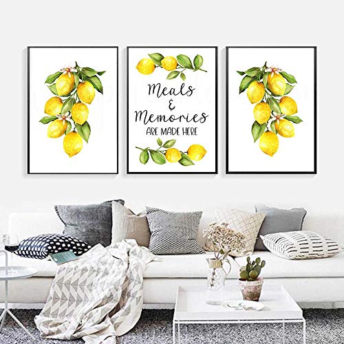 CPGG Bilder-Kunstdrucke Küche Zitrone Poster und Drucke Dekoration Leinwand Wandbilder Mahlzeiten und Erinnerungen werden hier gemacht Kunstmalerei Geschenk-Dekoration-40x60cmx3 ungerahmt von CPGG