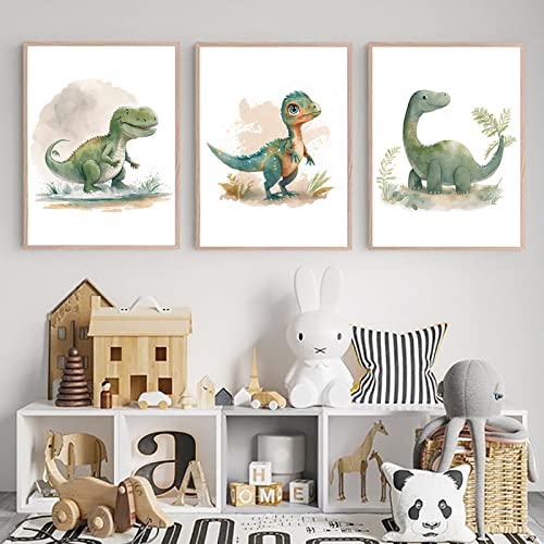 CPGG Kinderbilder 3-Teilig Cartoon-Dinosaurier Dschungel Dino Babyparty Poster Kinderzimmer Leinwand Gemälde Wandkunst Druck Bild Kinder Kinderzimmer Raumdekoration-30 * 40Cm (Ohne Rahmen) von CPGG