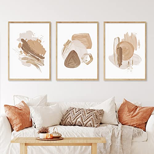 CPGG Leinwand-Wandkunst 3er-Set Leinwand-Gemälde modernes abstraktes braunes errötendes Beige strukturierter Leinwanddruck Wandkunst Wohnkultur Ästhetik Wandkunstwerk 50x70cm ohne Rahmen von CPGG