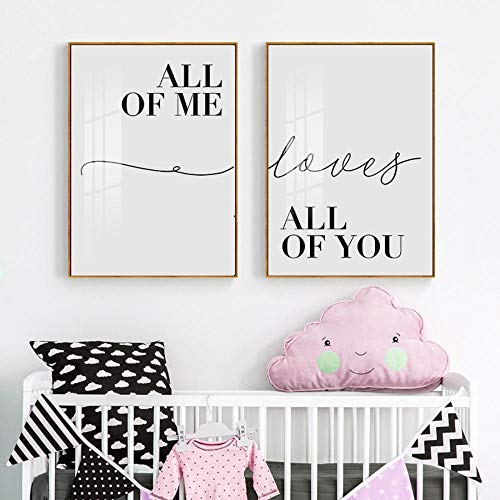 CPGG Schlafzimmer Bild - 2-Stück-Nordic Schwarz Weiß Line Love All Of Me All Of You Leinwand Gemälde Poster Wandkunst Bild Mädchen Zimmer Schlafzimmer Wohnkultur 50x70cmx2Pcs ungerahmt von CPGG