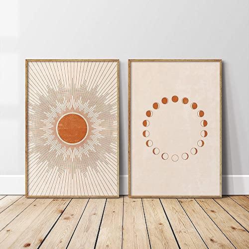 CPGG Wandbilder Sonne Mond Druck Boho Schlafzimmer Dekor Modern Mid Century Minimalistischisch Poster Wohnzimmer Leinwand Gemälde Terrakotta Wandkunst Bilder 40x60cmx2 ungerahmt, Schwarz & Weiß von CPGG