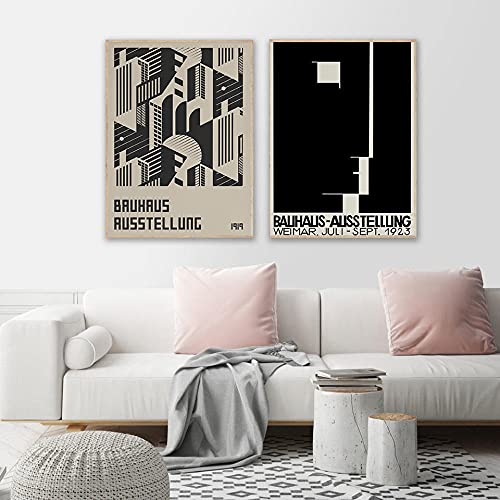 CPGG Schlafzimmer-Kunstdrucke,Vintage Bauhaus Ausstellung Weimar Ausstellung Poster Wandkunst Bilder Leinwand Gemälde Drucke für Wohnzimmer Heimdekoration 50x70cmx2 Kein Rahmen von CPGG