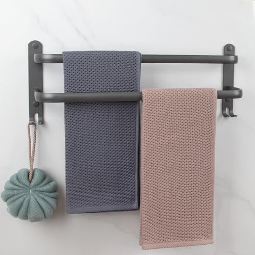 Handtuchhalter Ohne Bohren/Bohrbarer Schwarz Matt,handtuchständer Bad 2-Stöckig 50cm Aluminium Wandmontage Handtuchstange für Badezimmer,Küchen,Toilette(15KG) von CPOOTCP