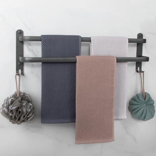 Handtuchstange Schwarz 60cm Matt Ohne Bohren/Bohrbarer,handtuchhalter badezimmer Doppelt Aluminium Badetuchhalter Wandmontage stangen für Küche,Toilette(15KG) von CPOOTCP