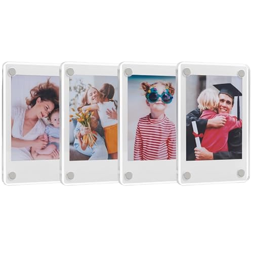 CPRNQY 4 Stück Magnet Bilderrahmen, Bilderrahmen Magnetisch, Mini Bilderrahmen, Klarer Doppelseitiger Magnetischer Fotoblock-Rahmen, Desktop Rahmenlose Bildanzeige von CPRNQY