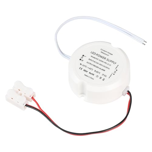 CPROSP 1 Stück Led Trafo Rund 12V 24W mit Verdrahtungsstecker, Netzteil Treiber 230V auf AC 12V, Mini Netzteil 55 x 23 mm, Transformator für LED Lampen, Wasserdicht IP66 von CPROSP