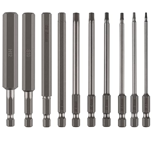 CPROSP 10 stk. Magnetische Schraubendreher Bit 1/4'', Inbus Bit Lang 100mm, S2 Sechskantschaft H1,5-H12, Inbusschlüssel Metall Farbe von CPROSP