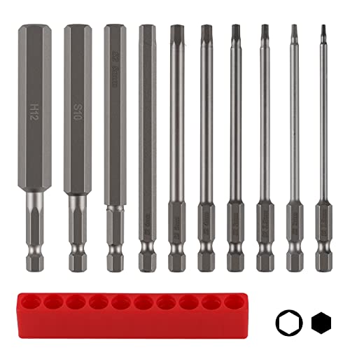 CPROSP 10 Stk. Inbus Lang 100mm, Magnetische Schraubendreher 1/4'' Mit Aufbewahrung, S2 Sechskantschaft H1,5-H12, Inbusschlüssel Metall Farbe von CPROSP