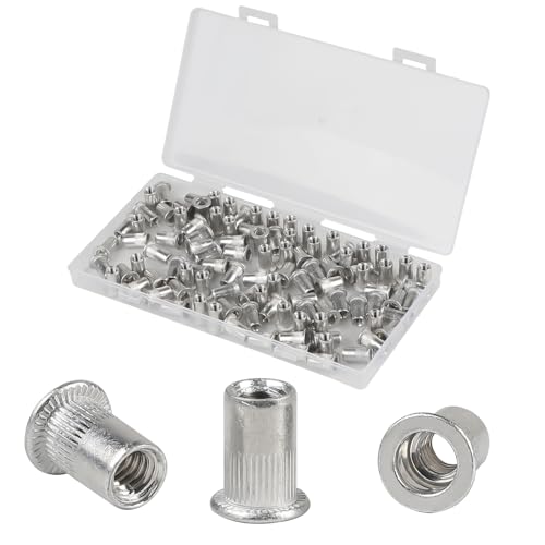 CPROSP 105tlg Nietmuttern M5 Aluminium mit Bewahrungsbox, Alu Nieten 7mm Flachkopf, Blindnietmuttern M5 Geschlossen, Einnietmuttern M5, Senkkopf-Nietmuttern zur Befestigung von Möbel Handwerk von CPROSP
